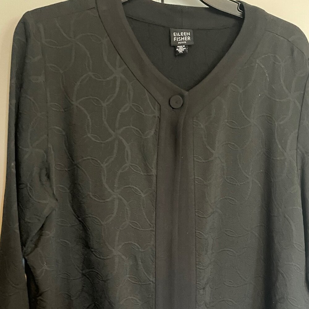 Eileen Fisher black on black Italian fabric knee length jacket in Petite Large